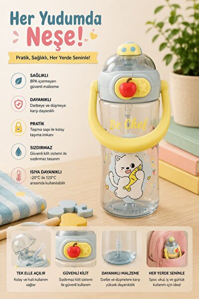 HAZARPAZAR Sevimli Ayıcık Model Su Matarası Su Şişesi Suluk 700ml Bpa Içermez...