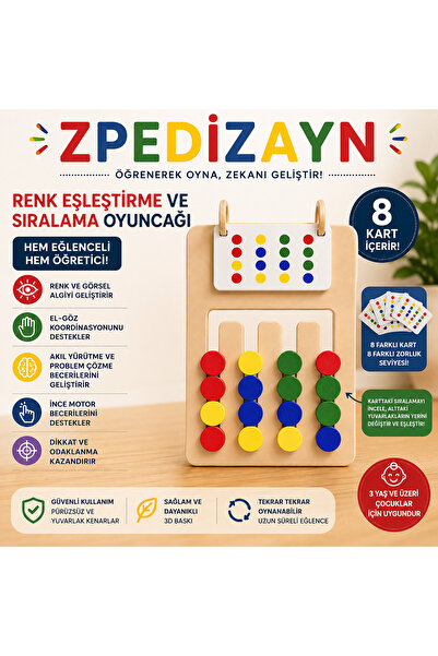 zpedizayn Eğitici Renk Eşleştirme ve Sıralama Oyuncağı Puzzle Oyuncak– 8 Kart...