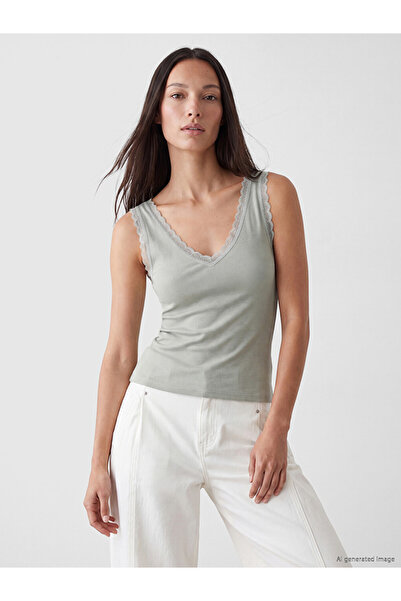 LC Waikiki Ozmarka New Season Gray V-Neck Lace Detailed Blouse