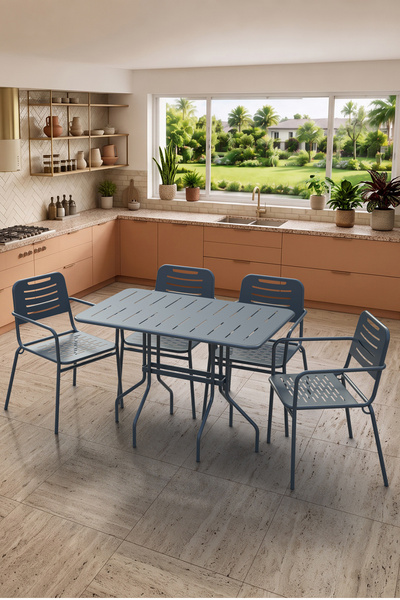 Evdemo Barut 4 Kişilik Metal Bahçe Balkon Mutfak Masa Takımı Antrasit