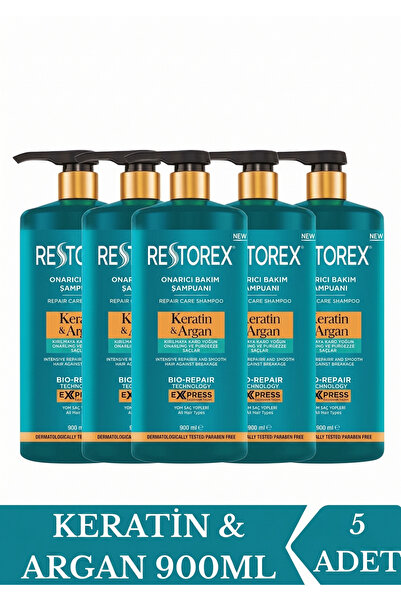 Restorex Keratin & Argan Onarıcı Şampuan 900X5 ml – Kırılma Karşıtı Güçlendir...