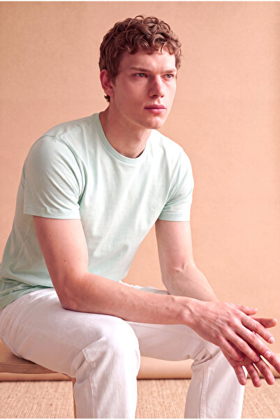 WESTMARK LONDON Men's 100% Cotton Light Green Short Sleeve Crew Neck Basic T-...