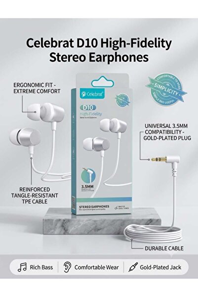 Celebrat D10 High-Fidelity Stereo Earphones – Wired 3.5mm In-Ear Headphones w...