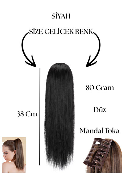 YARAT At Kuyruğu Siyah, Fiber Sentetik Isıya Dayanıklı Mandal, Peruk, 38 Cm D...