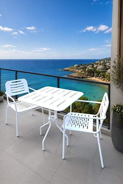 Evdemo Barut 2 Kişilik Metal Bahçe Balkon Mutfak Masa Takımı Beyaz