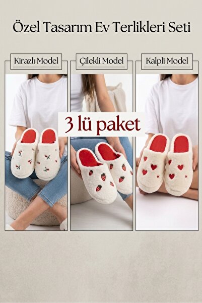 FootFrenzy Women's 3-Piece Advantageous Home Slipper Set - Cherry - Strawberr...
