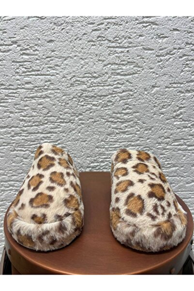 Beyond Women's Beige Leopard Rabbit Fur Indoor House Slippers 3 cm Byndatom01