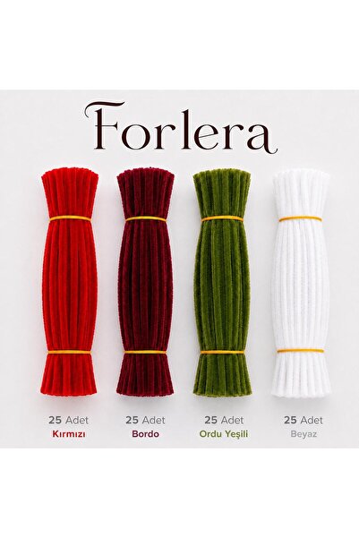 FORLERA 100 Adet Şönil Çiçek Yapım Seti Kırmızı-Bordo-Beyaz ve Ordu Yeşili