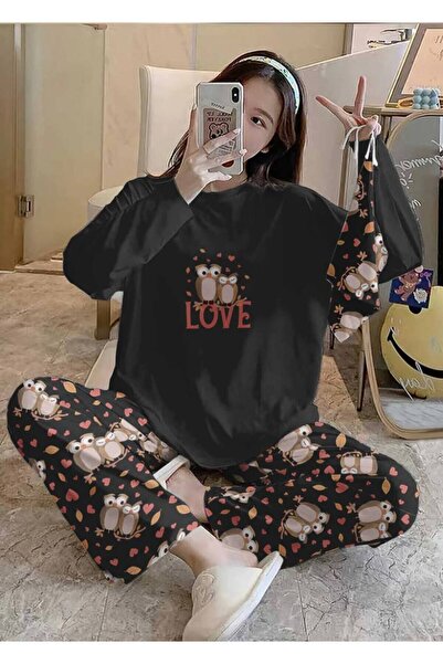 Silona Homewear Bahd Owl 2 Black Supersoft Women`S Pajama Set
