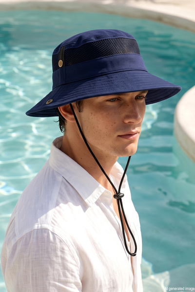 REMSA Men's mesh detailed tie-up bucket hat 05 navy blue