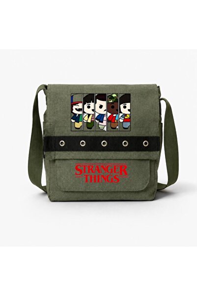 Minga London Khaki Stranger Things Printed Round Eyelet Messenger Bag