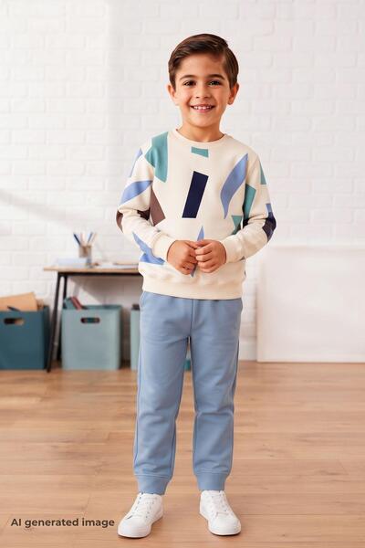 Pina Kids Boy's Geometric Patterned School Daily Tracksuit Set Esf7038