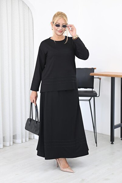 Siyezen Plus Size Modal Fabric Skirt Set with Stones