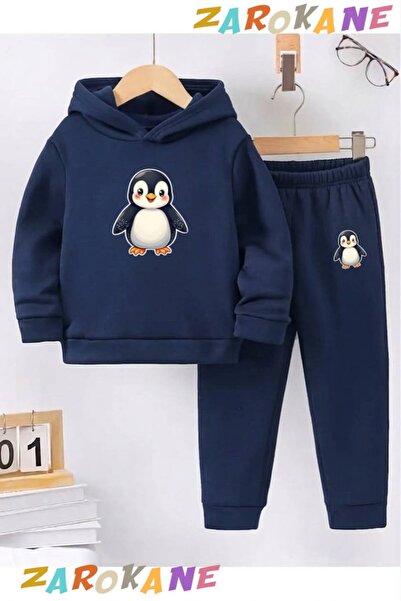 ZAROKANE Puppy Penguin Printed Winter Children's Hooded Cotton Inside Track S...