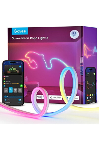 Govee Bandă luminoasă neon 3M preinstalată, albă, compatibilă cu Matter (Home...
