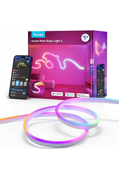 Govee Bandă luminoasă neon preinstalată de 5M, albă, compatibilă cu Matter (H...