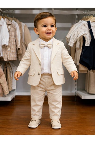 HAPPYBABYSTORE طقم كتان خاص للأطفال الذكور مكون من 3 قطع