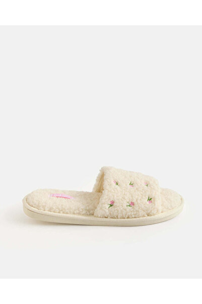 REDTAG Women White Gold Embroidered Mule Slippers