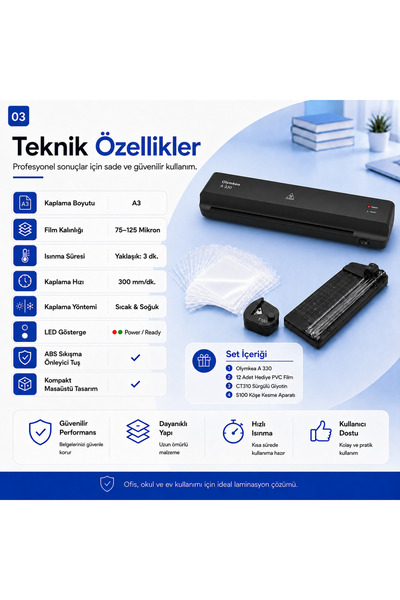 Olymkea A330s A3 Laminasyon Makinesi 4in1set Ve Hediye 12 Adet PVC Film