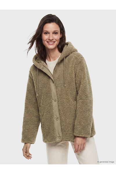 LC Waikiki Lcw Modest Brown Hooded Oversize Women's Plush Coat