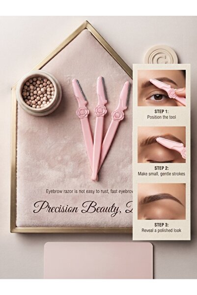 matt Luxury Rose-Handle Precision Eyebrow Razor Set - 3 Piece