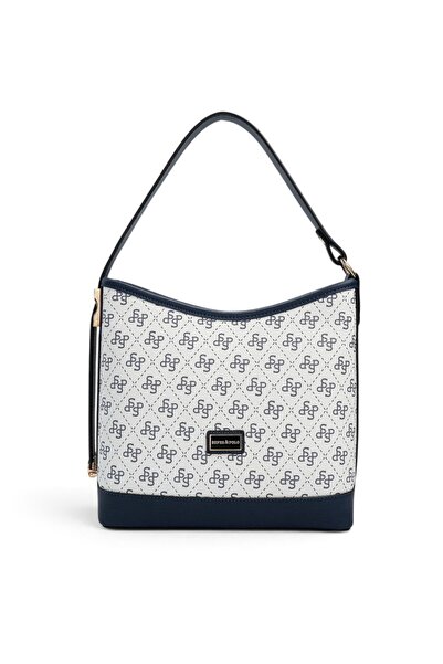 Silver Polo White - Navy Blue Monogram Women's Shoulder Bag Sp1286