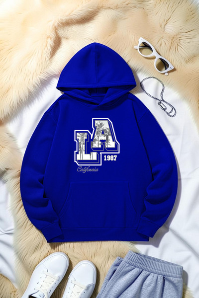 uyguntarz Unisex California 1987 Printed Oversize Hoodie Hooded Sweatshirt