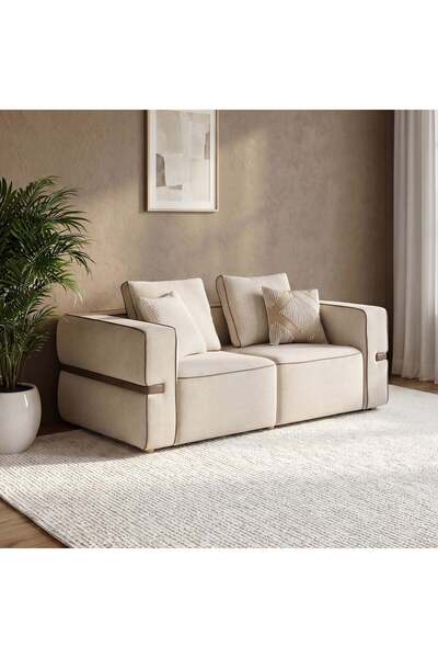 Danube Home Madelle 2 Seater Fabric Sofa Beige/Brown, Interior Furniture For ...