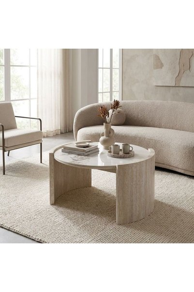 Danube Home Astra Sintered Stone Top Round Coffee Table White/Grey/Beige