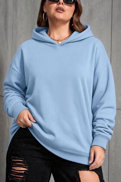 Oksit Bery Women's Large Size Oversized Basic Hooded Two-Thread Cotton Sweats...