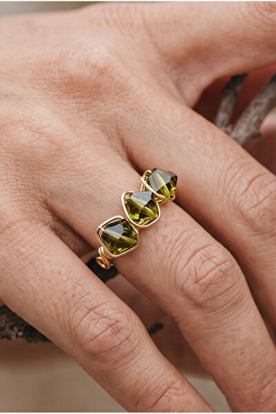 NBS Beautiful Naturel Stones خاتم نسائي ذهبي اللون قابل للتعديل مرصع بالكريستال