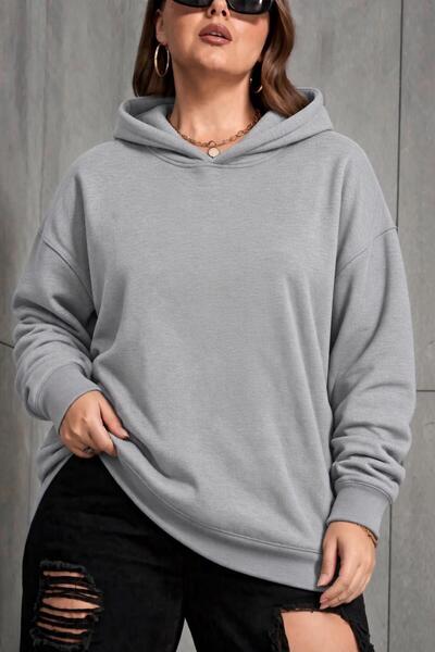 Oksit Bery Women's Large Size Oversized Basic Hooded Two-Thread Cotton Sweats...