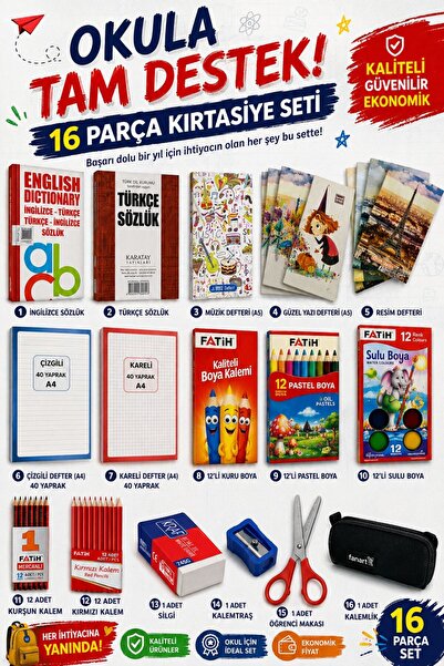 ICECOPY OKULA DESTEK KIRTASİYE SETİ 16 PARÇA