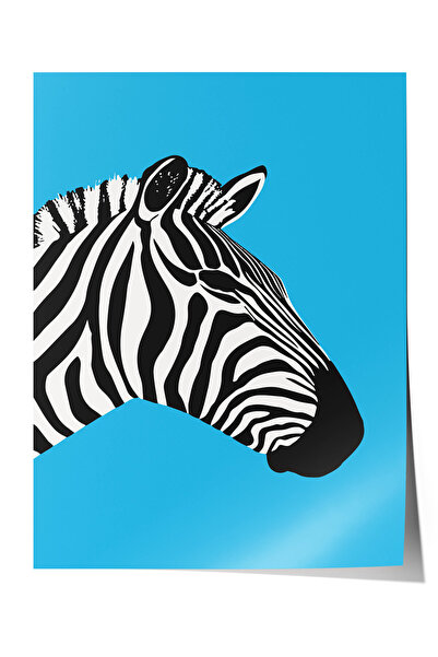 Zestia Poster Premium Pop Art, Portret de zebră alb-negru pe fundal albastru,...