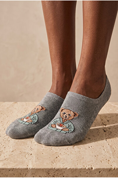 Katia&Bony Unisex Teddy Patterned Invisible Socks Light Gray