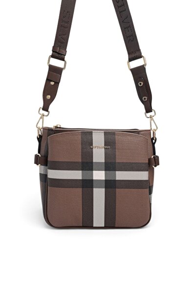 Silver Polo Dark Brown - Brown Plaid Women's Crossbody Bag Sp884