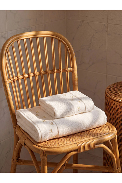 LC Waikiki Lcw Home Ecru Bowknot Embroidered Cotton Towel Set of 2