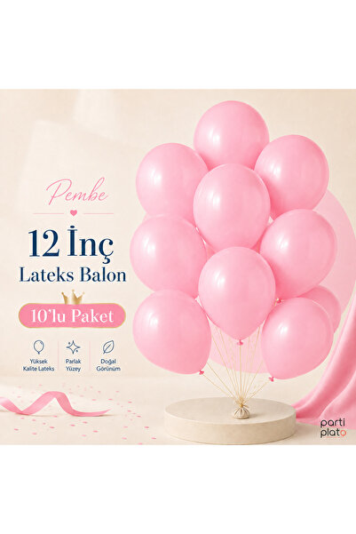 Marlon Balon Pastel Pembe Lateks Balon 12 İnç 10 Adet Doğum Günü Nişan Düğün ...