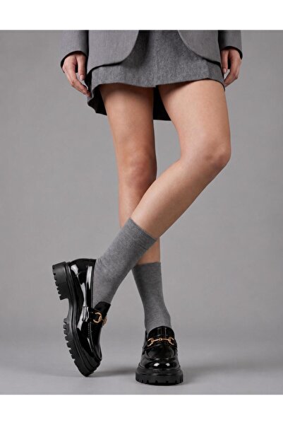 yesmoda Y2K HARAJUKU TARZ BLUCHER OKUL KOLEJ LOAFER SİYAH RUGAN KALIN TABAN T...