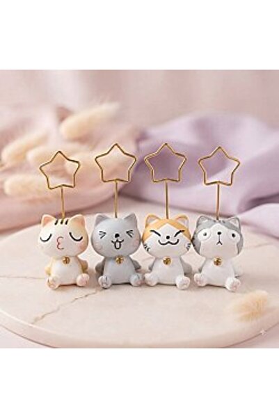 PALTO TASARIM Set of 4 Note Holders with Cat Family Figures - Decorative Desk...