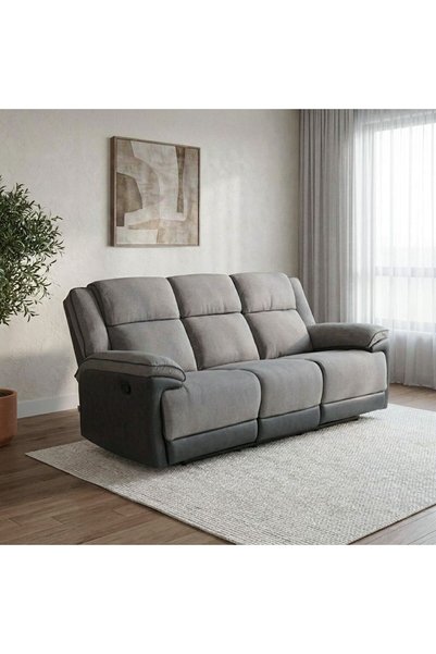 Danube Home Modivo 3 Seater Fabric Recliner Grey/Dark Blue, Furniture Piece F...