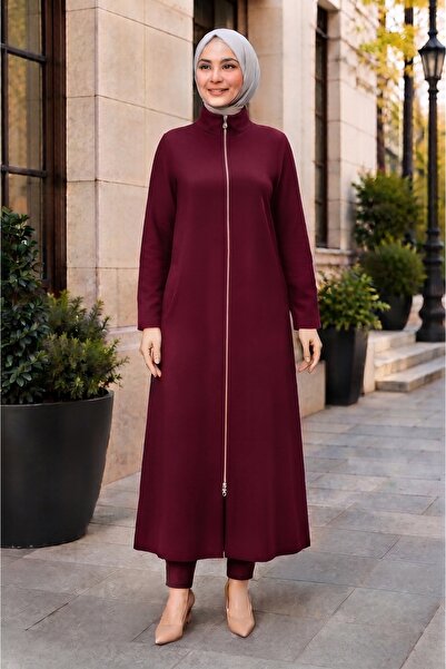 Mava Lady Kadın Fermuarlı Yaka Detaylı Uzun Tesettür Ferace Elbise