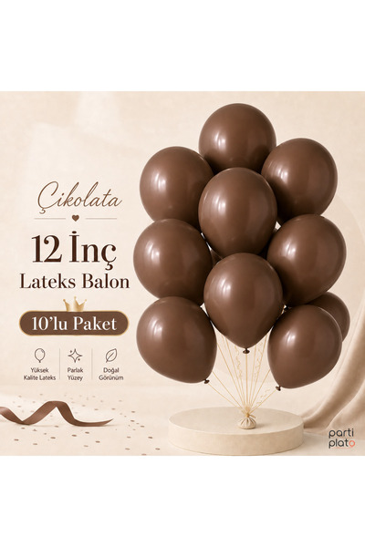 Marlon Balon Pastel Çikolata Lateks Balon 12 İnç 10 Adet Doğum Günü Nişan Düğ...