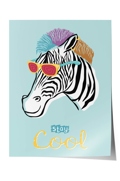 Zestia Poster Premium Pop Art, Zebră colorată cu ochelari și coamă, Decor pen...