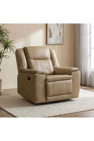 Danube Home Aurevo 1 Seater Faux Leather Recliner With Glider + Swivel Beige