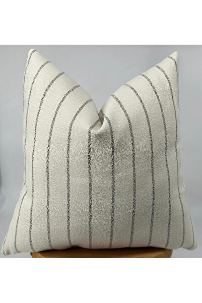 Piccotton Home Krem Siyah Çizgili Dekoratif Kırlent Kılıfı Modern Şık Salon K...