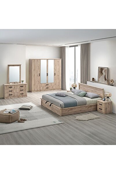 Danube Home Raymond 180x200 Hydraulic King Bed+2Nightstands+Dresser/Mirror-Ca...