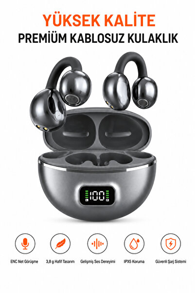 Ayers Premium Küpe Tipi Kablosuz Kadın Bluetooth Kulaklık, Dijital Şarj Göste...