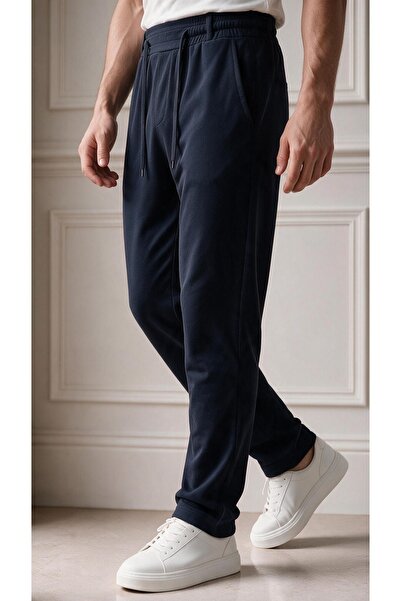 STRAVON Men's Elastic Waist Lace-Up Straight-Leg Jogger Relaxed Fit Trousers