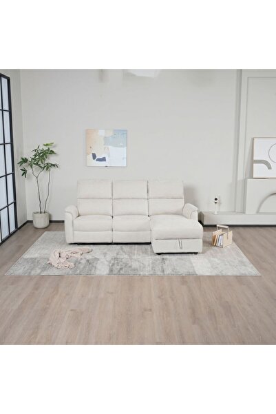 Danube Home Nuri Recliner Fabric Right Corner Sofa With Storage Beige